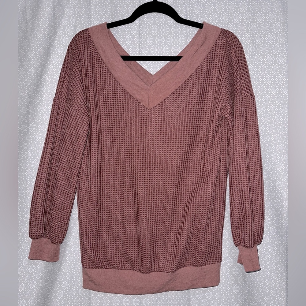 Women's V Neck Long Sleeve Waffle Knit Off Shoulder
Oversized Pullover Sweater